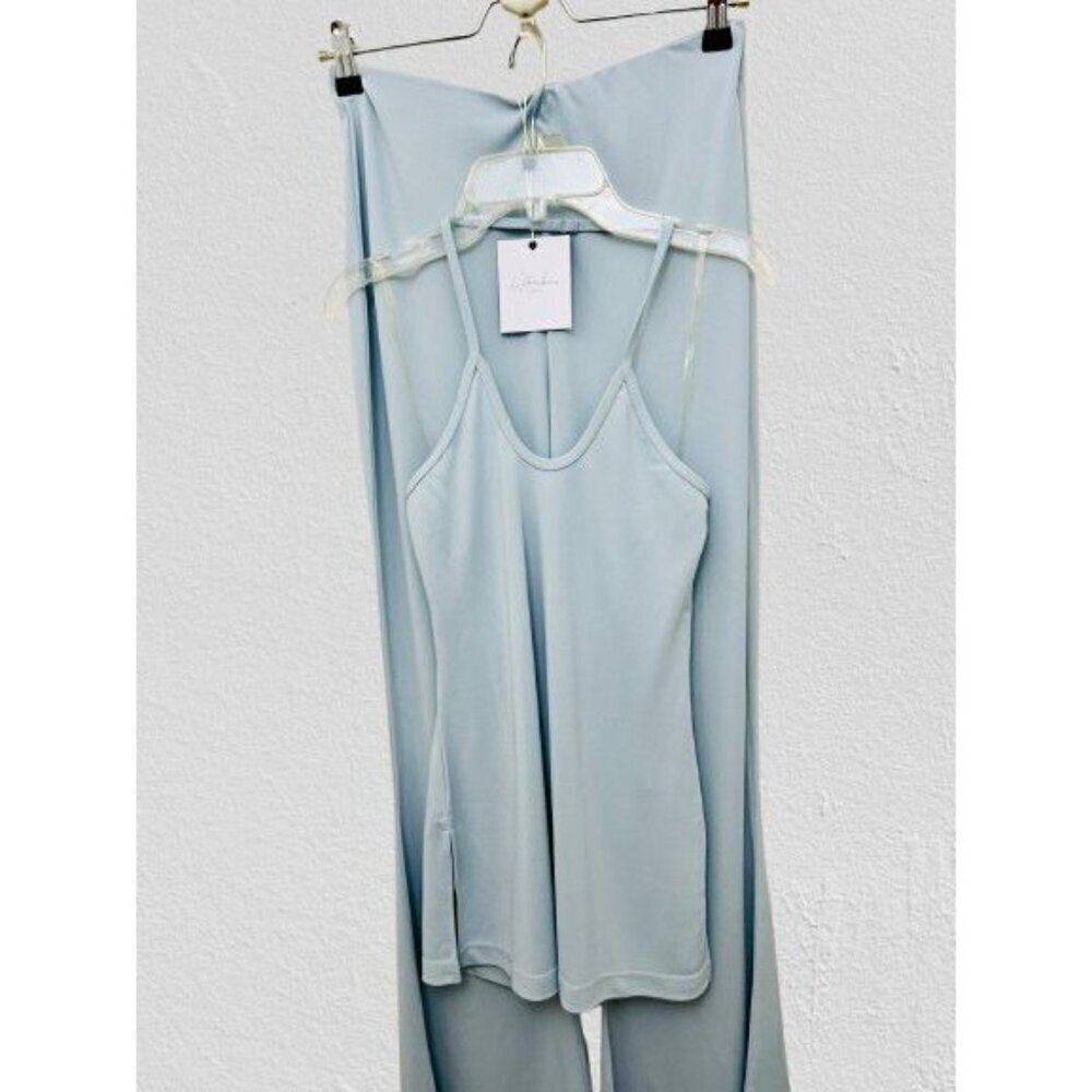 L'Academie Crepe Jersey Set - Bell Bottoms Pants & Halter Top Pale Blue Size Sma - Picture 2 of 9